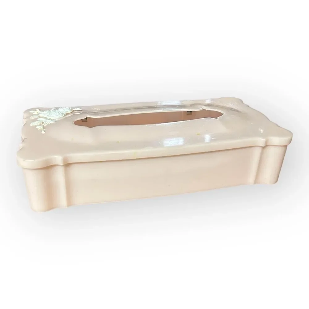 Vintage Schwartz Brothers Hinged Plastic Tissue Box pink Floral Bathroom Decor